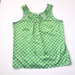 Banana Republic Green & White Patterned Tank Top Medium